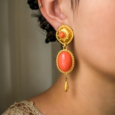 90s Gold & Pink Cabochon Earrings
