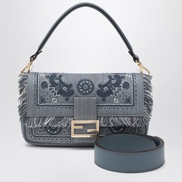 Fendi Baguette Bag In Embroidered Denim Coral Bandana Women