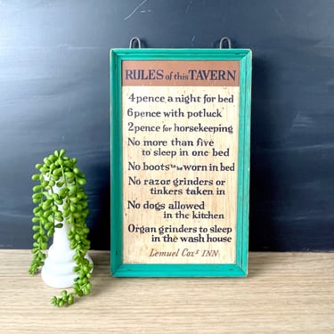 Rules of this Tavern - 1970s vintage wooden plaque 
