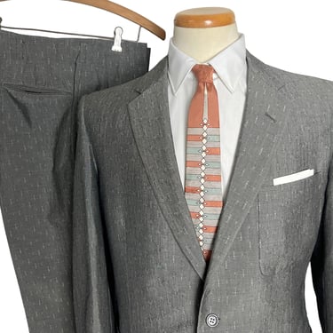 Vintage 1950s ATOMIC FLECK 2pc Custom Tailored Sharkskin Suit ~ 38 to 40 Short ~ Sport Coat / Drop Loop Pants / Trousers ~ 50s ~ Rockabilly 