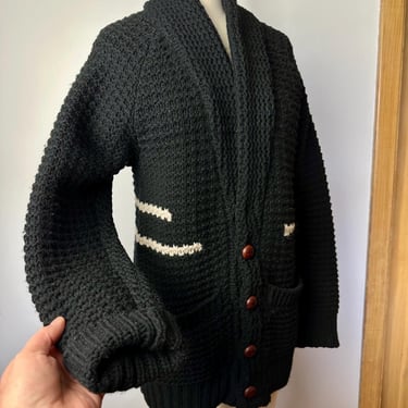 Vintage Pendleton cardigan sweater~ Black & white Wool letterman style with leather buttons~ Androgynous 1940’s inspired/ size SM 