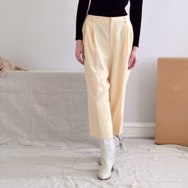pale yellow wool ellen tracey pleated cropped pants / trousers / 33 waist 