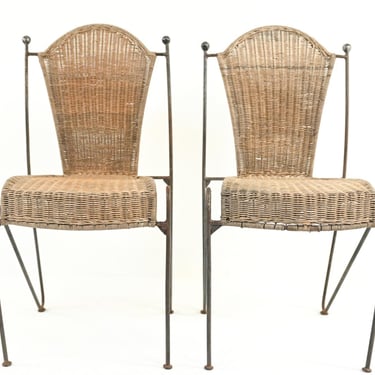 Pair of Frederick Weinberg Wicker iron Chairs