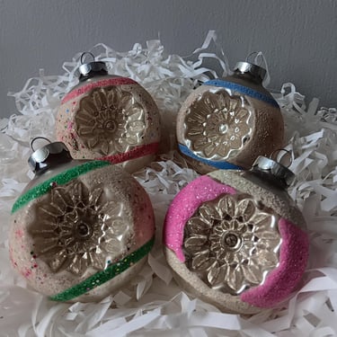 Vintage Christmas Ornaments | Set of 4 | Double Indent 