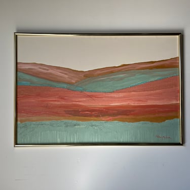 Large 1980's Patrick M. Mixed Media Collage Expressionist Abstract Landscape Painting, Frame 