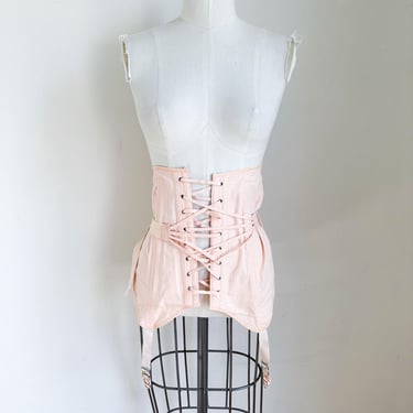 Vintage 1950s Pink Fan Lacing Corset Body Shaper / Waist Trainer / Lingerie 