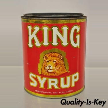 Vintage King Syrup Lion Head Tin Can Advertisement 8 lbs Mangels Herold (D)