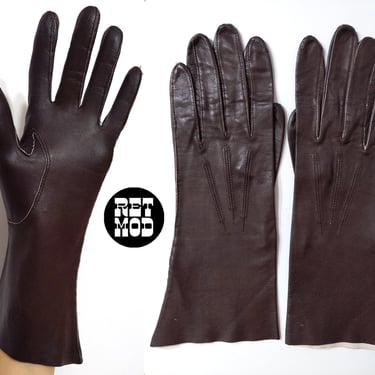 Sexy Sleek Vintage 50s 60s Super Soft Thin Leather Longer Gloves 