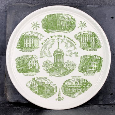 Bethlehem, Pennsylvania Souvenir Plate/Platter- Green & White Pennsylvania Souvenir Plate - by Kettlesprings Kilns #2168-5| FREE SHIPPING 