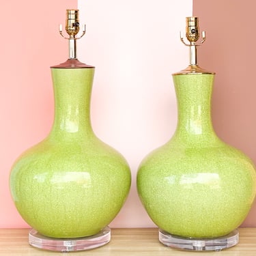 Pair of Key Lime Crackle Lamps