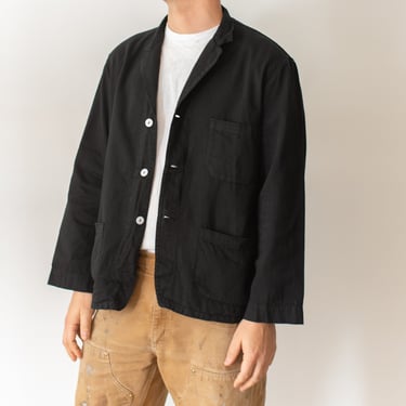 Vintage Black Overdye Classic Chore Jacket | Unisex Square Three Pocket | Cotton French Workwear Style Utility Work Coat Blazer XS S M L XL 