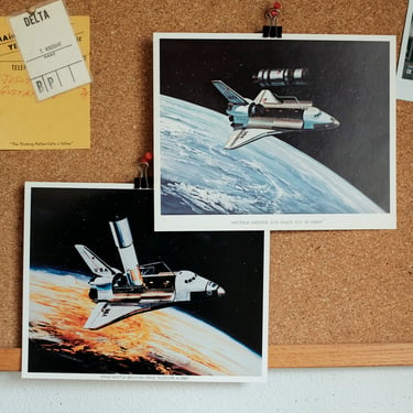 Nasa Prints Set of 2 / Space shuttle deploying telescope and space tug 
