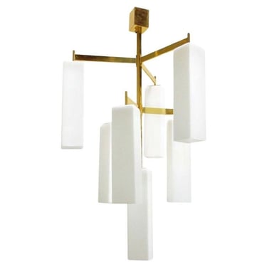 Italian Modern Chandelier w/ Frosted White Rectangular Murano Glass, 2017