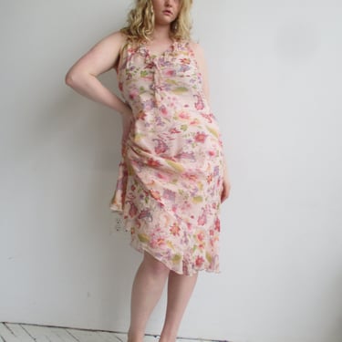 Vintage - Silk Peach Floral Dress (XL/1X)