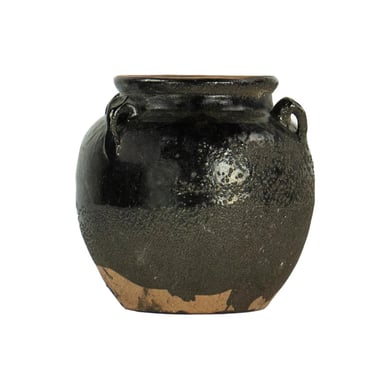 Black Glazed 4 Handle Pot