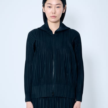 Pleats Please Issey Miyake Women Hooded Pleated Zip-Up Top