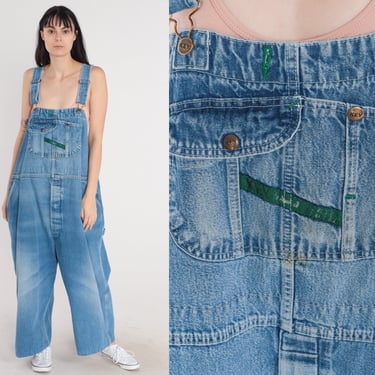 90s Key Overalls Blue Jean Overall Pants Denim Dungarees Imperial Wide Leg Baggy Coveralls Carpenter Button Fly Vintage 1990s Mens 2xl xxl 