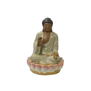 Chinese Ceramic Beige Color Sitting Buddha Amitabha on Lotus Statue ws3577E 
