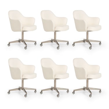 Set of Six Eero Saarinen Swivel Arm Dining Chairs on Wheels