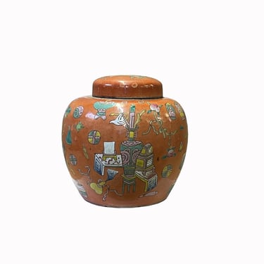 Oriental Orange Base Flower Vases Graphic Porcelain Round Jar ws2563E 