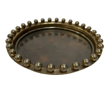 Hand Hammered Brass Ring Tray Dish with Tortoise Shell Interior 