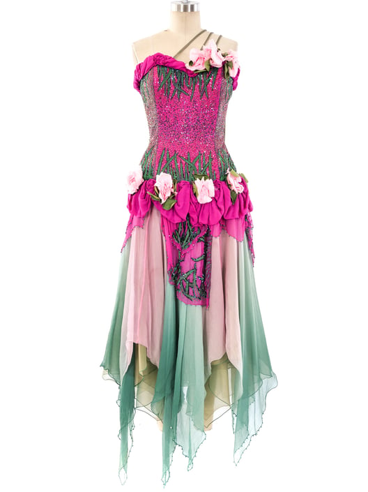 Zandra Rhodes Floral Embellished Party Dress
