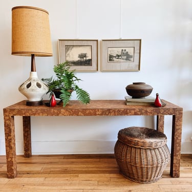 Vintage Parsons Console Table with Cork Veneer
