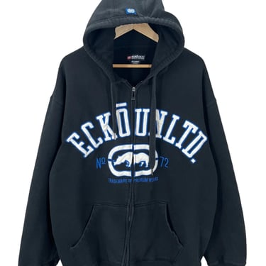 Vintage Y2K Ecko Unlimited Black Embroidered Hoodie Sweatshirt XXL Streetwear 