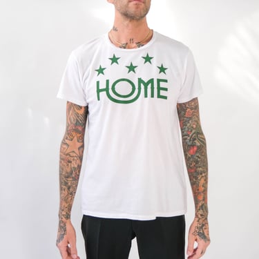 HOME 1969 Classic 5 Star Ivory & Green Single Stitch Tee | John Lennon | Made in USA | 100% Cotton | 1970s Authentic Vintage HOME T-Shirt 