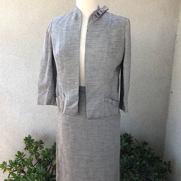 Vintage Mid Century suit jacket pencil skirt grey black tones Designed by Bettina for Vanguard Beverly Hills Sz small 