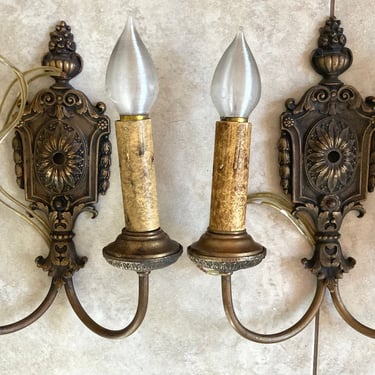 2 Beautiful French revival style, architectural salvage double candelabra  wall scones~ hardwired lights~ Wall Light Set~ Antique lighting 