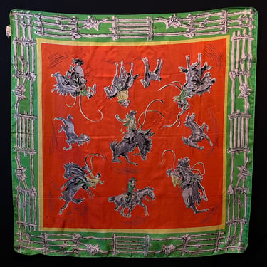 1950s rodeo scarf graphic cowboy country western wearable art silk square 