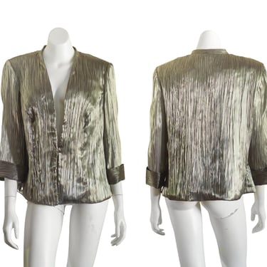 Vintage Gold Crinkle Blazer with Cuffed Sleeves 