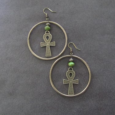 Bronze ankh hoop earrings 