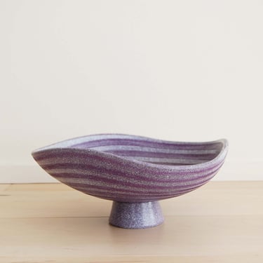 Vintage Footed Ikebana Flower Pottery Vase Purple/White 