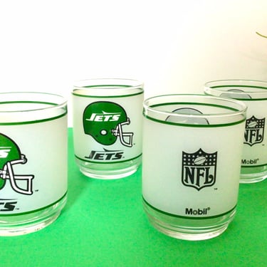 Vintage NFL New York Jets Frosted Glasses for Mobil Gas  by Libbey 