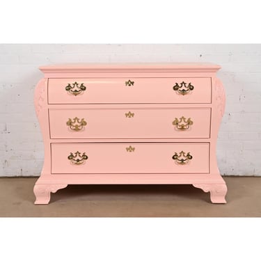 Century Furniture Chippendale Pink Lacquered Chest of Drawers or Commode, Newly Refinished