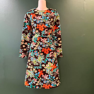 vintage mod dress 1960s floral long-sleeve plus size knit 1X 