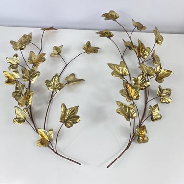 Vintage Metal Leaf Branch Wall Decor, Wall art Brass and Copper Leaf Branches, Pair Wall Hanging Mid Century Gold Leaf, MCM Retro Wall Decor 