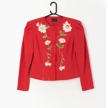 80s vintage red dynasty blazer with floral applique pattern - Small / Medium 