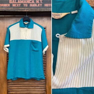 Vintage 1950's Two-Tone Rayon Pullover Elvis Rockabilly Shirt, 50