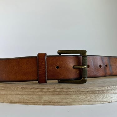 Banana Republic USA Made Italian Genuine Leather Brown Brass Buckle Belt L 