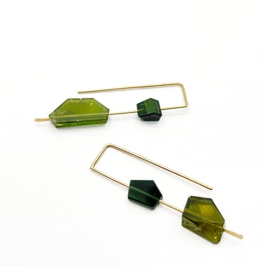 Medium Hook with 2 stones green tourmaline earrings | Fail Jewelry