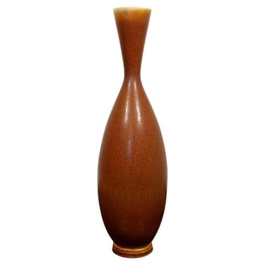Mid Century Modern Ceramic Vase Signed Berndt Friberg Rusty Brown Hare Glaze 50s 