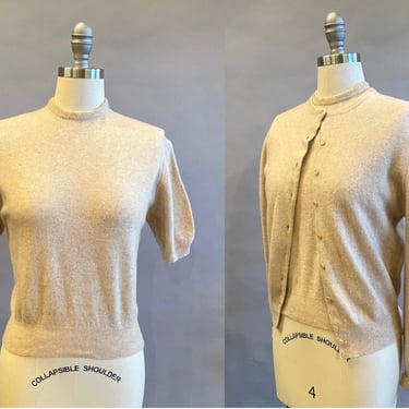 1950's Cashmere Twin Set / 50's Cashmere Sweater Set / 1950s Cream Cashmere Sweater / Size Medium 