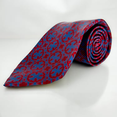 Christian Dior Tie | Vivid Red and Blue | Medieval Cross Pattern | 