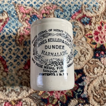 Antique Dundee marmalade jar | black & cream English pottery, made in England 