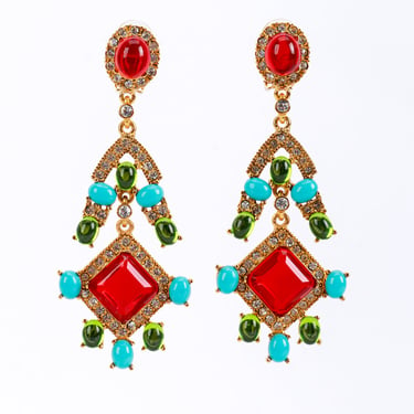 Crystal & Candy Cabochon Chandelier Earrings