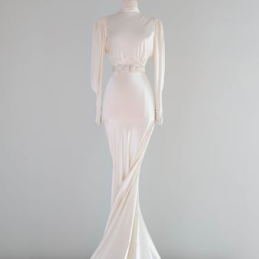 Impossibly Beautiful 1930's Liquid Satin Bias Cut Wedding Gown / Medium