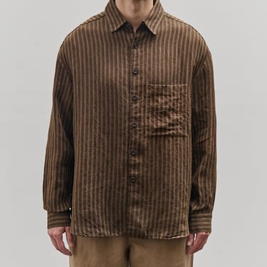 Evan Kinori Big Shirt Two, Brown Brushed Linen/Wool Twill
